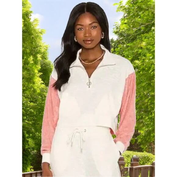 NWT - L*Space Back At It 2pc Set Sweatpants Sweatshirt Cream & Pink Size: M - Picture 6 of 11